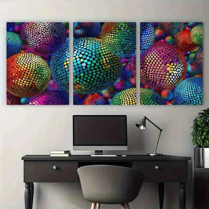 3pcs Mirrorable Retro Style Disco Ball Perfect Wall Art Set Canvas Framed 50x70cm - High Quality Print 100% Australian Made Wall Canvas Ready to Hang