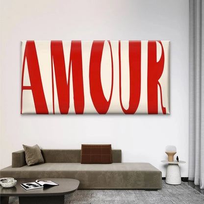 Red Typography "AMOUR" Wall Art Canvas Office Home Room Framed 120x60cm