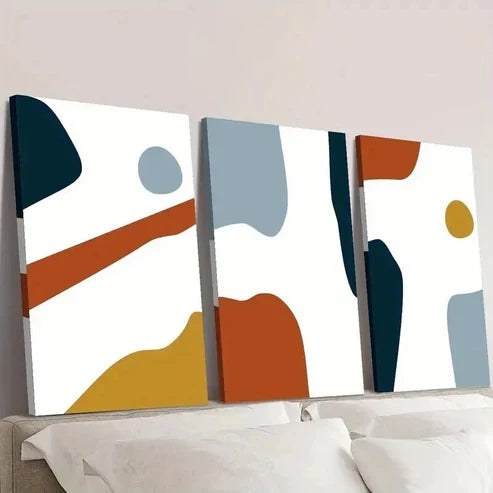 3pcs Burnt Orange & Teal Geometric Shapes Wall Art Set Canvas Unframed - High Quality Print 100% Australian Made Wall Canvas