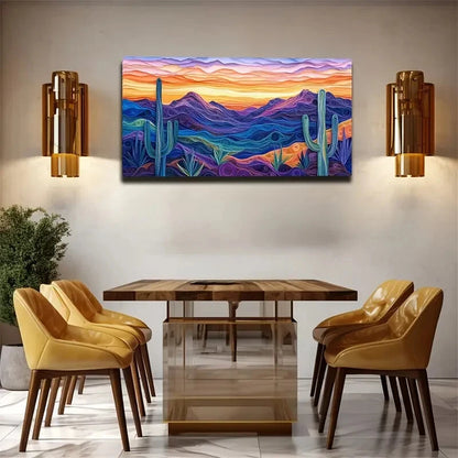 Desert Sunset Cacti & Mountains Wall Art Canvas Office Home Room Framed 120x60cm - Bella Home Decor