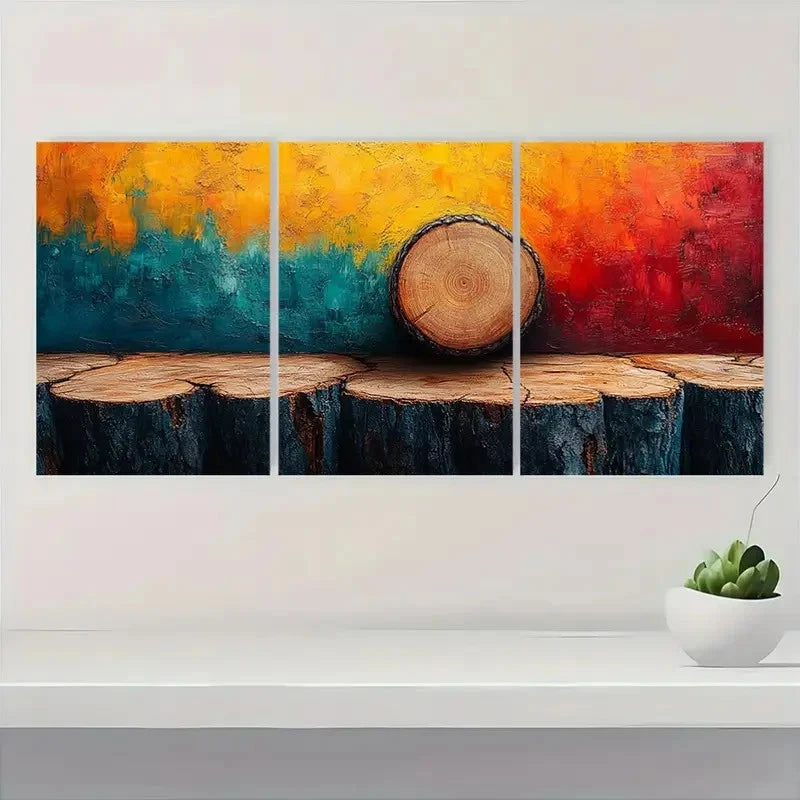 3pcs  Pastel Grunge Forest Tree Rings  TR  Wall Art Set Canvas Framed 40x60cm - High Quality Print 100% Australian Made Wall Canvas Ready to Hang - Bella Home Decor