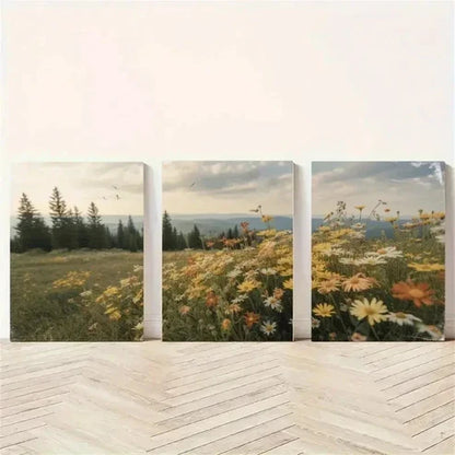 3pcs Wildflower & Pine Tree Vintage Style Wall Art Set Canvas Unframed - High Quality Print 100% Australian Made Wall Canvas