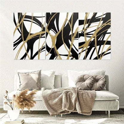 3pcs Abstract black and Golden line Wall Art Set Canvas Framed 50x70cm - High Quality Print 100% Australian Made Wall Canvas Ready to Hang - Bella Home Decor