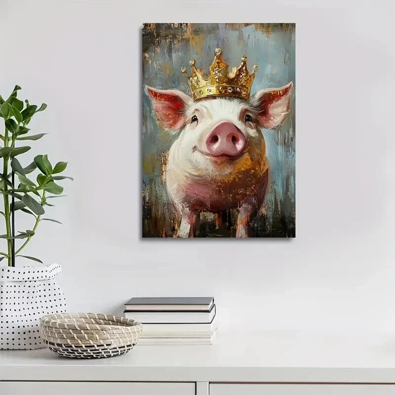 Vibrant Golden Crown & Playful Expression Painting 40x60cm Metal Print Ready to Hang - Bella Home Decor