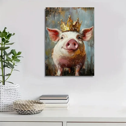 Vibrant Golden Crown & Playful Expression Painting 40x60cm Metal Print Ready to Hang - Bella Home Decor