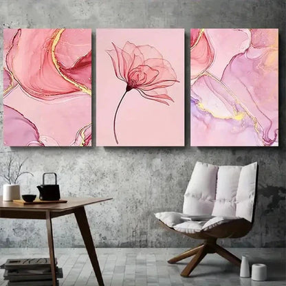 3pcs Pink Alcohol Ink Floral  Wall Art Set Canvas Unframed - High Quality Print 100% Australian Made Wall Canvas