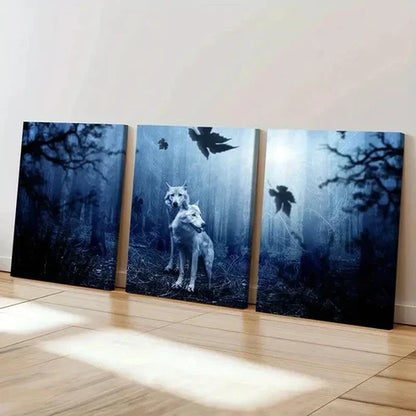 3pcs White Wolves In Forest Modern Wall Art Set Canvas Unframed - High Quality Print 100% Australian Made Wall Canvas