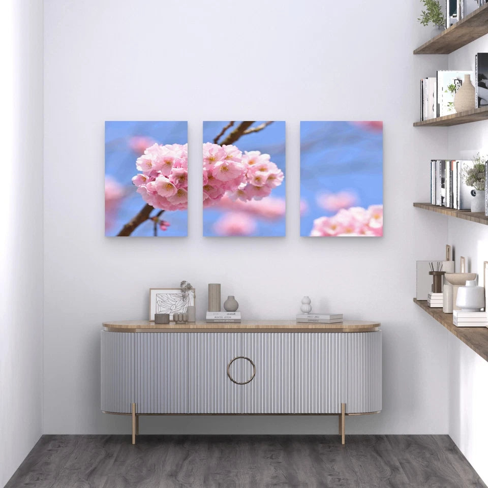 3pcs Blossom Tree Nature Background Metal Print Ready to Hang Art