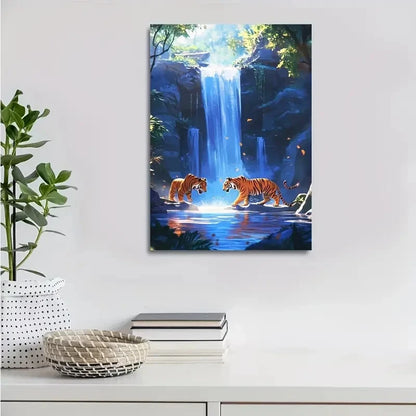 Vibrant Tiger Scene with Crystal Clear Painting 40x60cm Metal Print Ready to Hang