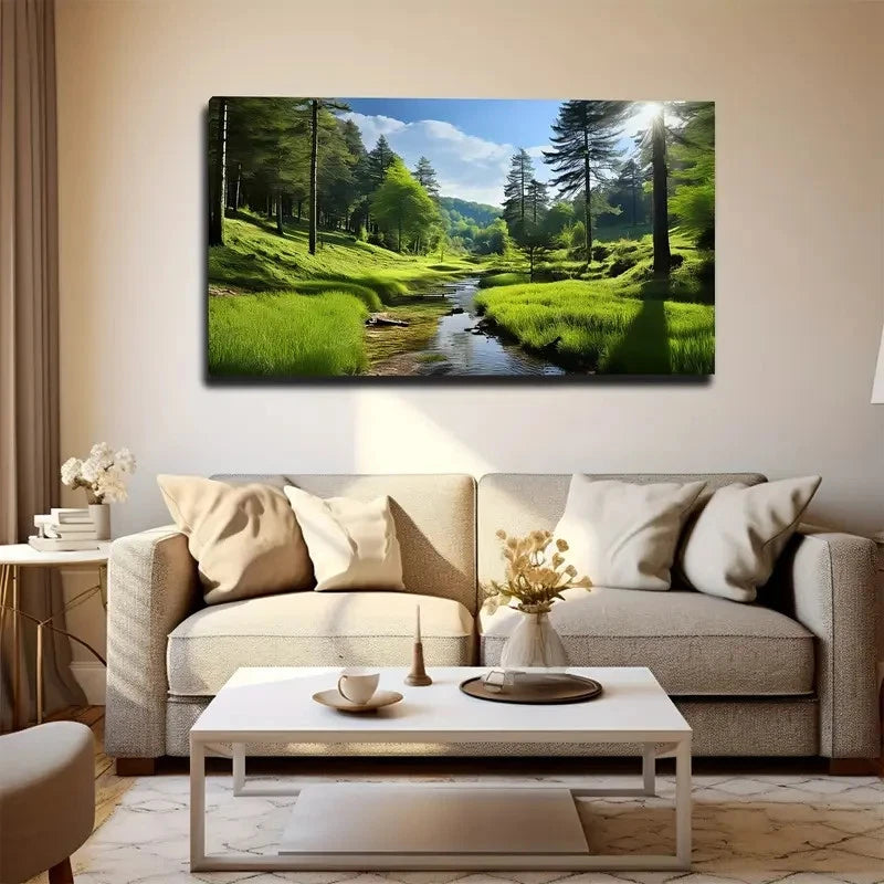 Serene Summer Forest Wall Art Canvas Office Home Room Framed 120x60cm