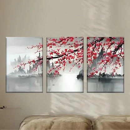 3pcs Vibrant Pink Cherry Blossom Tree Wall Art Set Canvas Framed 40x60cm - High Quality Print 100% Australian Made Wall Canvas Ready to Hang - Bella Home Decor