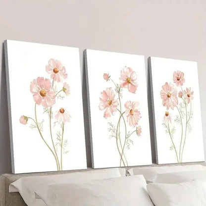 3pcs Painting of Soft Pink Wildflowers Wall Art Set Canvas Unframed - High Quality Print 100% Australian Made Wall Canvas