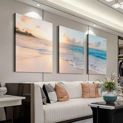 3pcs Ocean Beach Sunset Modern Deco Perfect Wall Art Set Canvas Unframed - High Quality Print 100% Australian Made Wall Canvas