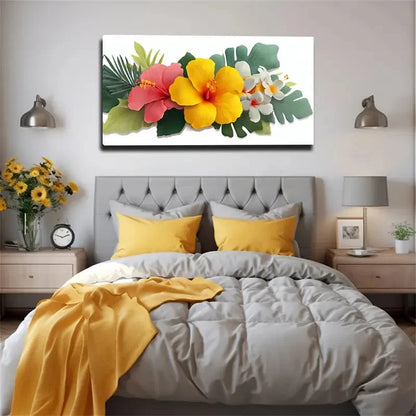 Vibrant Yellow & Red Flowers Wall Art Canvas Office Home Room Framed 120x60cm
