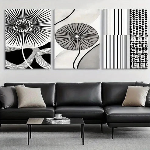 3pcs Geometric and Linear Flower Design Perfect Wall Art Set Canvas Unframed - High Quality Print 100% Australian Made Wall Canvas - Bella Home Decor
