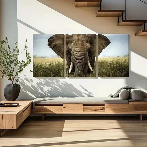 3pcs Elephant African Savanna Decoration Wall Art Canvas Unframed - High Quality Print 100% Australian Made Wall Canvas