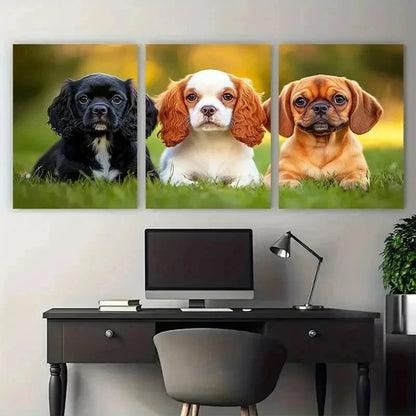 3pcs Playful Puppies Labrador Pug Perfect Wall Art Set Canvas Framed 50x70cm - High Quality Print 100% Australian Made Wall Canvas Ready to Hang
