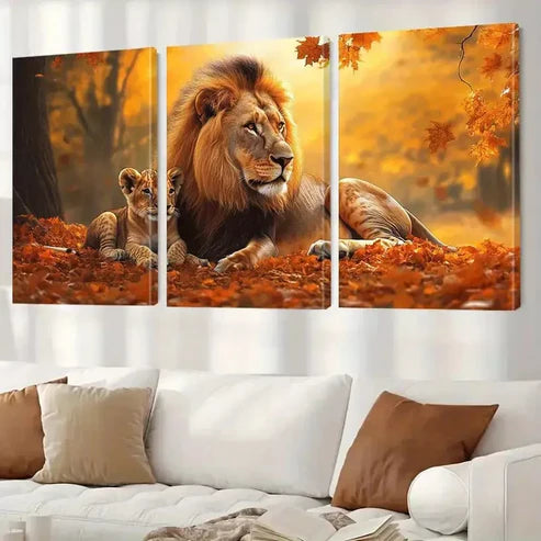 3pcs Decorative Peaceful Lion and Cub Aesthetic Wall Art Canvas Unframed - High Quality Print 100% Australian Made Wall Canvas