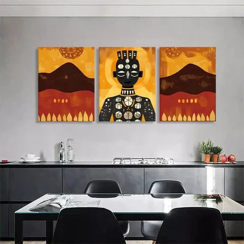 3pcs Tribal Woman Golden Sun Abstract Perfect Wall Art Canvas Unframed - High Quality Print 100% Australian Made Wall Canvas