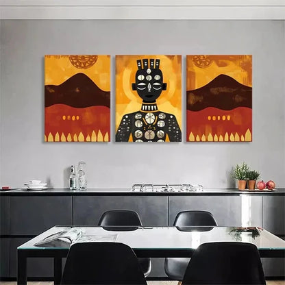 3pcs Tribal Woman Golden Sun Abstract Perfect Wall Art Canvas Unframed - High Quality Print 100% Australian Made Wall Canvas