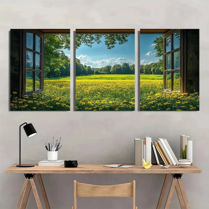 3pcs Serene Green Field & Blue Sky View Wall Art Set Canvas Framed 50x70cm - High Quality Print 100% Australian Made Wall Canvas Ready to Hang