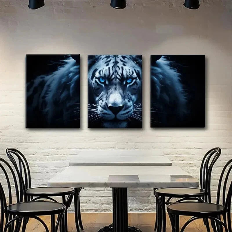 3pcs Majestic White Tiger Piercing Blue Perfect Wall Art Set Canvas Framed 40x60cm - High Quality Print 100% Australian Made Wall Canvas Ready to Hang - Bella Home Decor