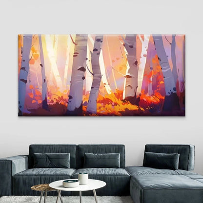 Autumn Birch Forest Landscape Wall Art Canvas Office Home Room Framed 120x60cm