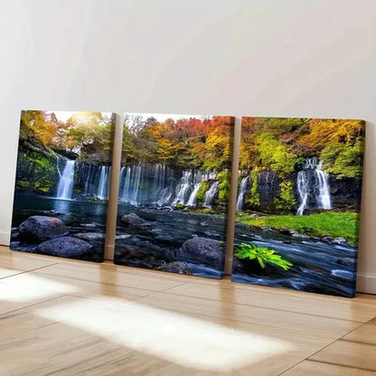 3pcs Vibrant Autumn Waterfall Landscape Wall Art Canvas Unframed – High Quality Print 100% Australian Made Wall Canvas