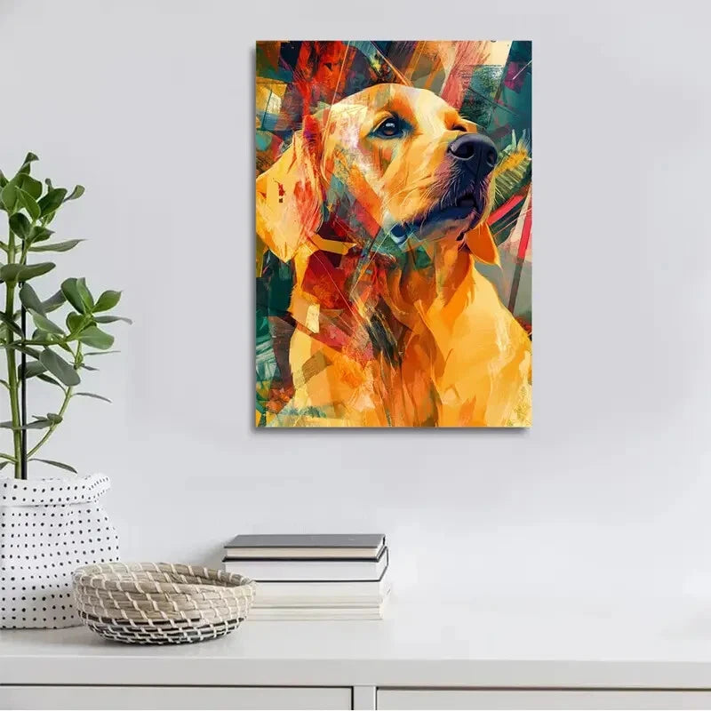 Beautiful Abstract Art Pet Golden Retriever Painting  40x60cm Metal Print Ready to Hang - Bella Home Decor