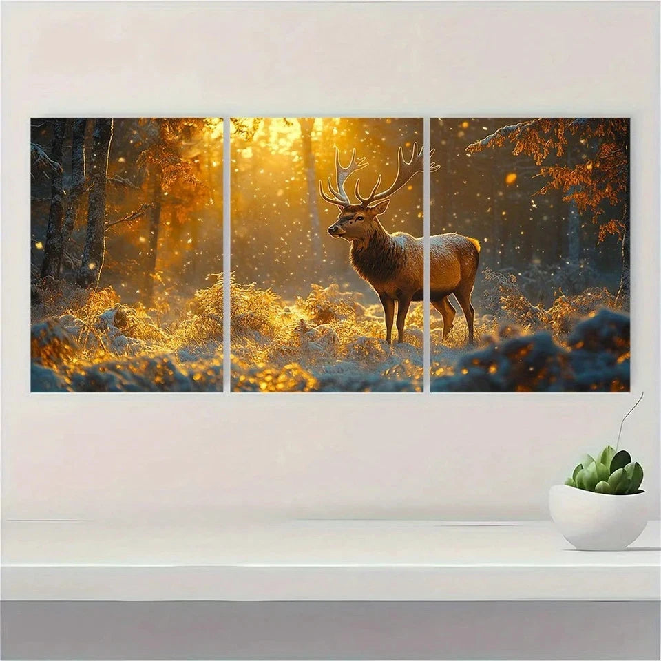 3pcs Forest Deer Wildlife Countryside Wall Art Set Canvas Framed 60x90cm - High Quality Print 100% Australian Made Wall Canvas Ready to Hang - Bella Home Decor