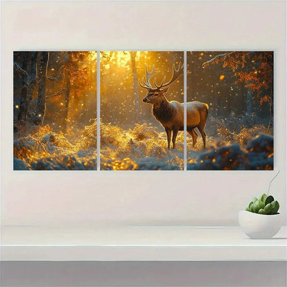 3pcs Forest Deer Wildlife Countryside Wall Art Set Canvas Framed 60x90cm - High Quality Print 100% Australian Made Wall Canvas Ready to Hang - Bella Home Decor