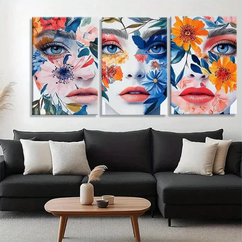 3pcs Floral Face Blending Beautiful Perfect Wall Art Canvas Unframed - High Quality Print 100% Australian Made Wall Canvas