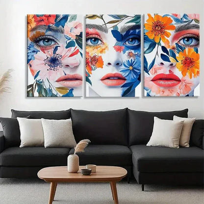 3pcs Floral Face Blending Beautiful Perfect Wall Art Canvas Unframed - High Quality Print 100% Australian Made Wall Canvas