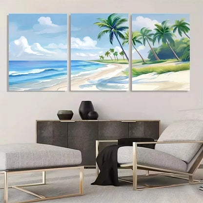3pcs Sunny Day at the Caribbean Beach  Wall Art Set Canvas Framed 50x70cm - High Quality Print 100% Australian Made Wall Canvas Ready to Hang - Bella Home Decor