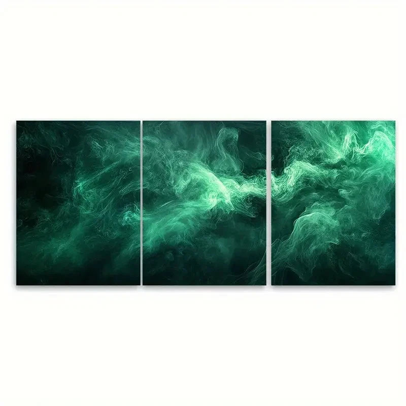 3pcs Enigmatic Green Smoke RT Wall Art Set Canvas Framed 50x70cm - High Quality Print 100% Australian Made Wall Canvas Ready to Hang