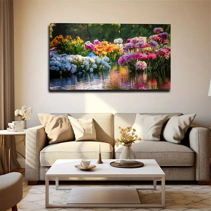 Flowers Blooming The Lake Wall Art Canvas Office Home Room Framed 120x60cm