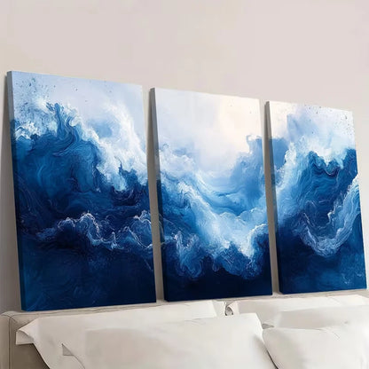 3pcs Cobalt Blue Modern Ocean Decor Painting Wall Art Set Canvas Framed 60x90cm - High Quality Print 100% Australian Made Wall Canvas Ready to Hang - Bella Home Decor