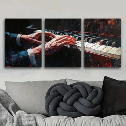 3pcs Piano Hand Close-Up Painting Dark Alone Wall Art Set Canvas Unframed - High Quality Print 100% Australian Made Wall Canvas