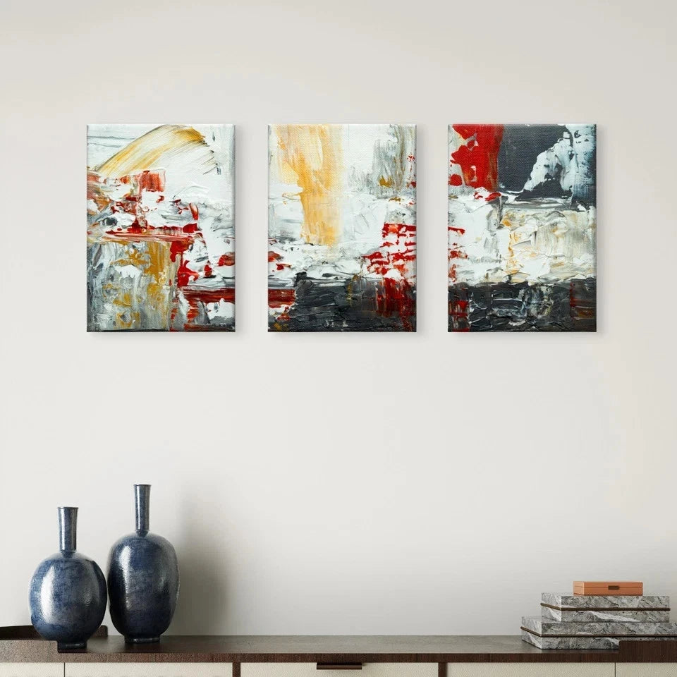 3pcs Modern Abstract Gold and Red Texture Wall Art Set Canvas Framed 60x90cm - High Quality Print 100% Australian Made Wall Canvas Ready to Hang