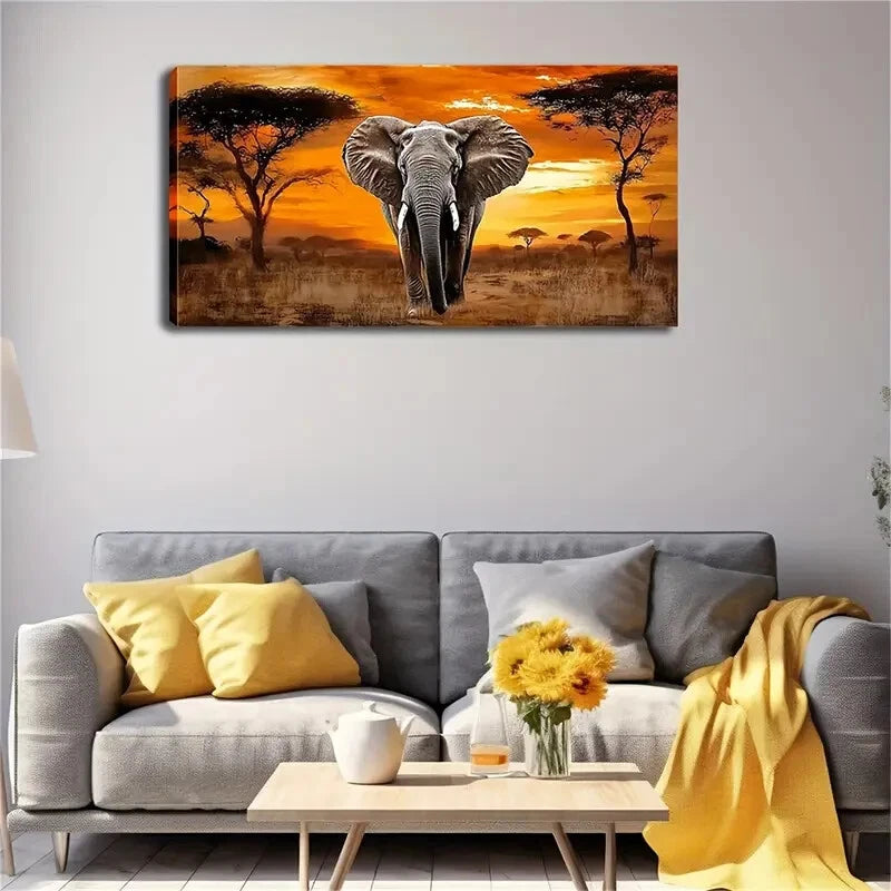 Brave Elephant Minimalist Wall Art Canvas Office Home Room Framed 120x60cm - Bella Home Decor
