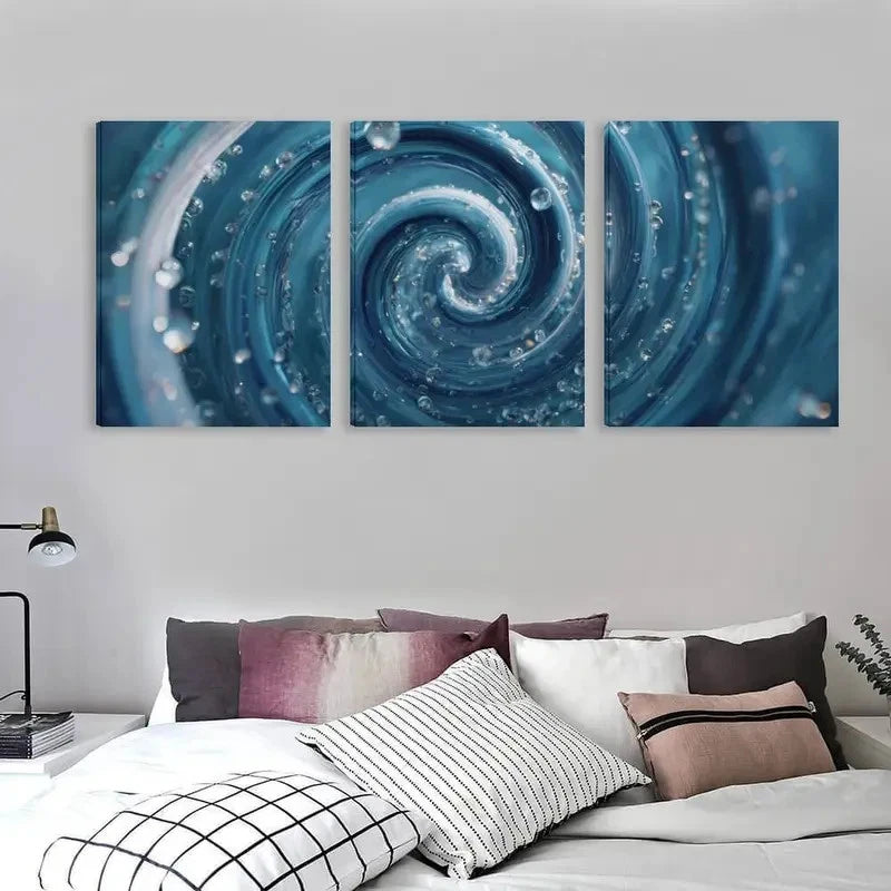 3pcs Blue Water Spiral in The Style   Wall Art Set Canvas Framed 50x70cm - High Quality Print 100% Australian Made Wall Canvas Ready to Hang - Bella Home Decor