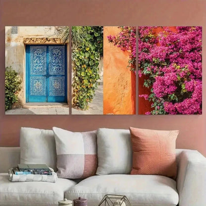 3pcs Vintage Moroccan Aesthetic Blue Perfect Wall Art Set Canvas Framed 60x90cm - High Quality Print 100% Australian Made Wall Canvas Ready to Hang
