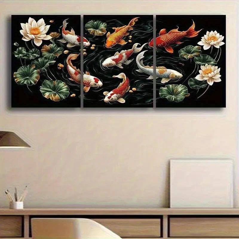3pcs Abstract Golden Tree with Autumn Leaves Dark Metal Print Ready to Hang Art - Bella Home Decor