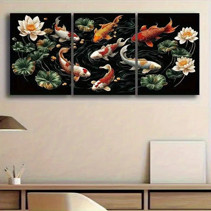 3pcs Abstract Golden Tree with Autumn Leaves Dark Metal Print Ready to Hang Art - Bella Home Decor