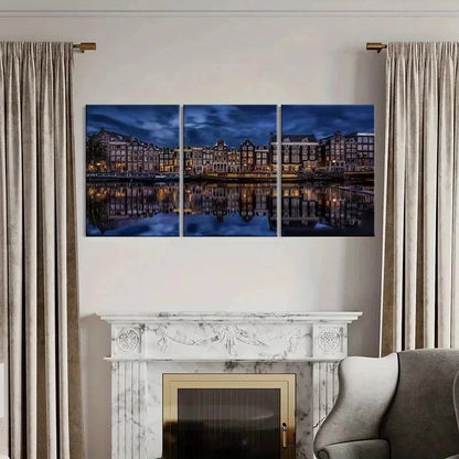 3pcs Netherlands Landscape Amsterdam Canal Wall Art Set Canvas Framed 60x90cm - High Quality Print 100% Australian Made Wall Canvas Ready to Hang - Bella Home Decor