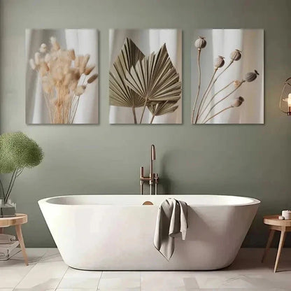 3pcs Dried Flowers, Pampas Grass  Wall Art Set Canvas Framed 40x60cm - High Quality Print 100% Australian Made Wall Canvas Ready to Hang - Bella Home Decor