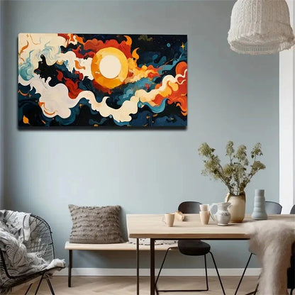 Deco Vibrant Circular Motifs Wall Art Canvas Office Home Room Framed 120x60cm