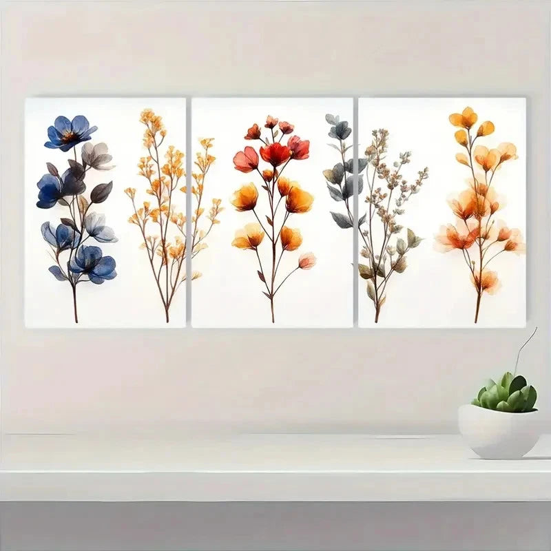 3pcs  Dark Dried Wildflower Floral DW   Wall Art Set Canvas Framed 60x90cm - High Quality Print 100% Australian Made Wall Canvas Ready to Hang - Bella Home Decor