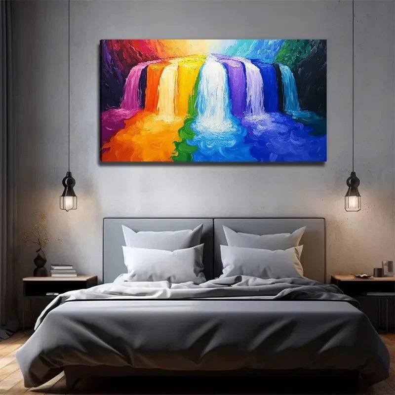 Colorful Waterfall Vibrant Wall Art Canvas Office Home Room Framed 120x60cm