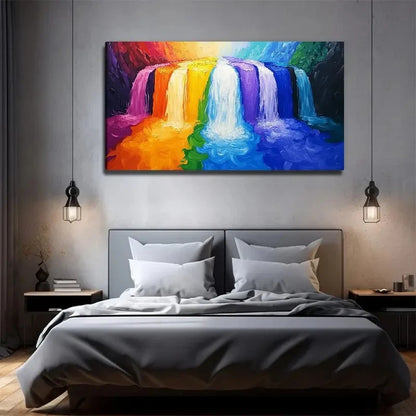 Colorful Waterfall Vibrant Wall Art Canvas Office Home Room Framed 120x60cm